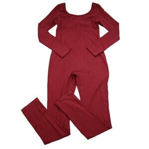 Imagenation Jumpsuit Womens L Red Plain Long Sleeve Scoop Neck Outwear